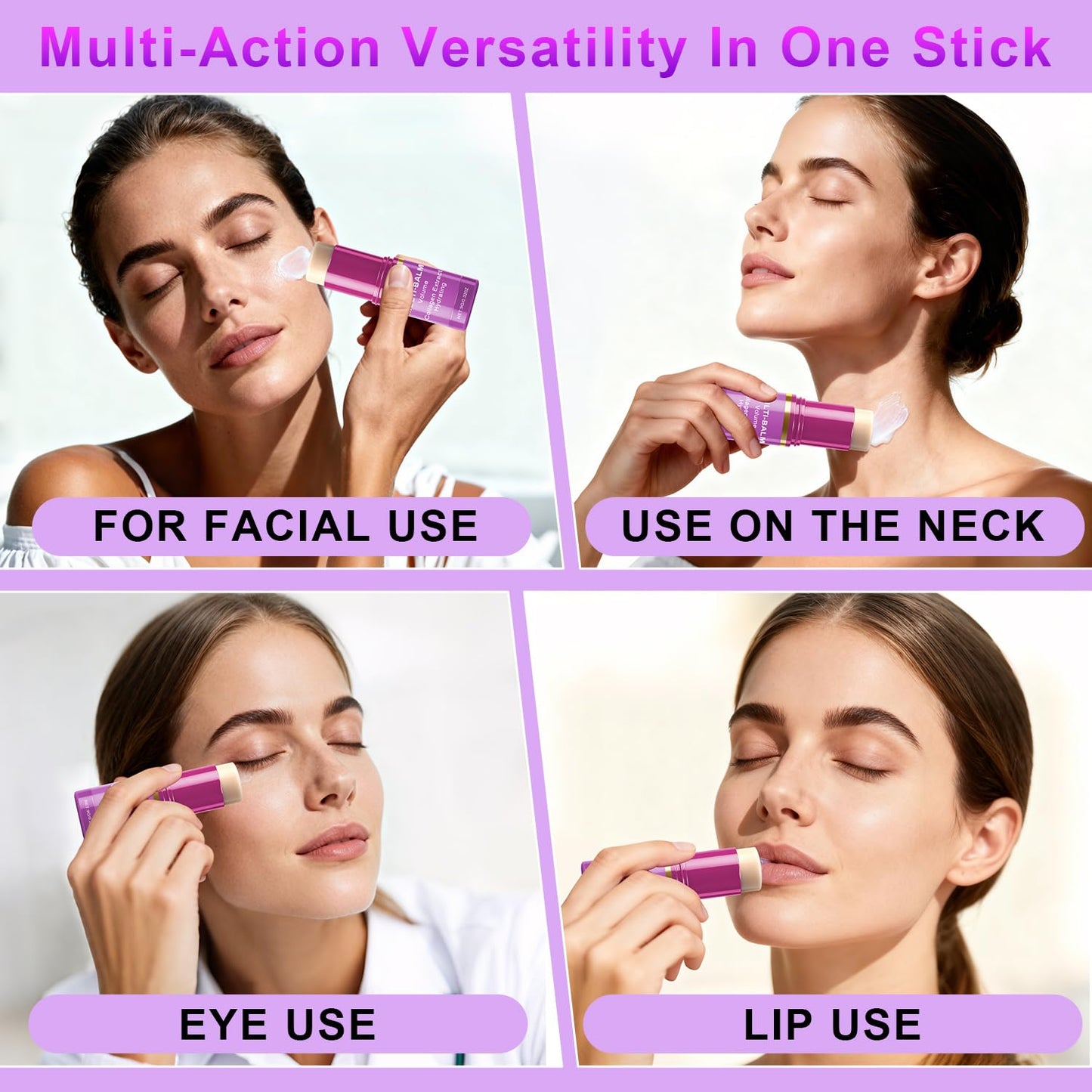 Josmon 2 PCS Multi Balm, Volume Multi Balm Stick, Collagen Moisturizing Stick for Face, Eyes, Neck, Lips, Hydrating And Firming Skin, For Most Skin Types,Violet