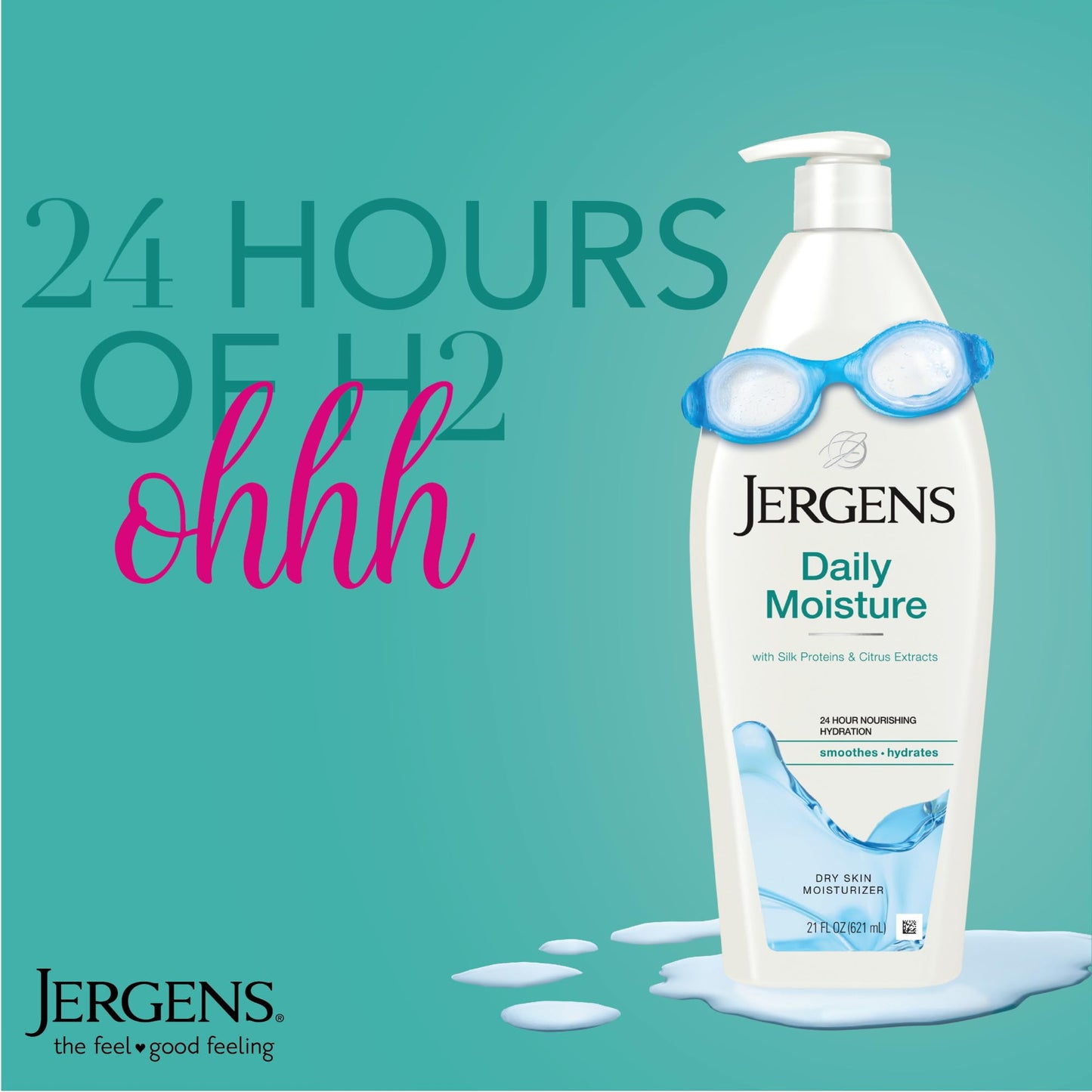 Jergens Daily Moisture Dry Skin Moisturizer, Hand and Body Lotion, with HYDRALUCENCE blend, Silk Proteins, and Citrus Extract, 21 Fl Oz (Pack of 4)