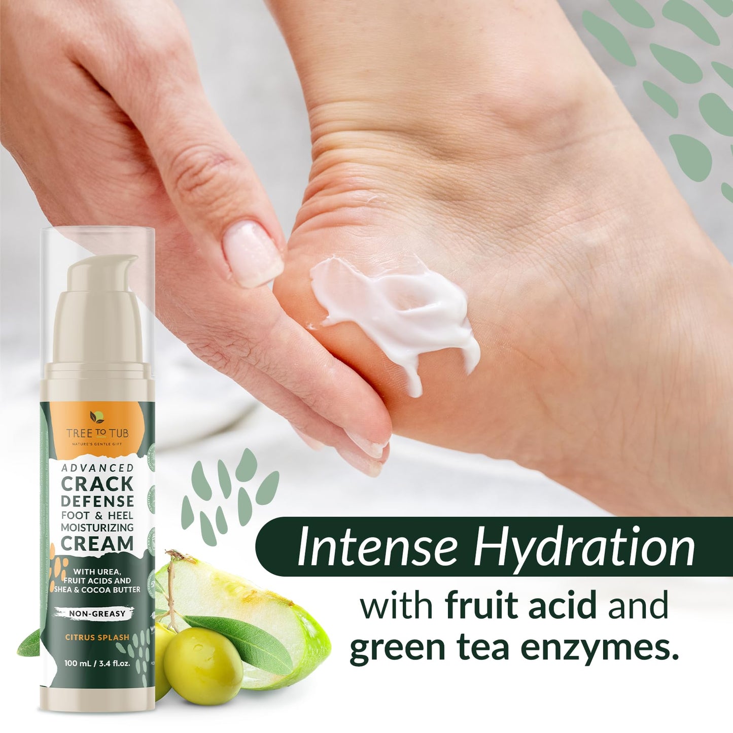 Tree To Tub Foot Cream for Dry Cracked Heels and Feet - Foot Lotion for Dry Cracked Feet, Non-Greasy Moisturizer Urea Cream w/Softening Shea Cocoa Butter, Citrus Foot Care for Women & Men