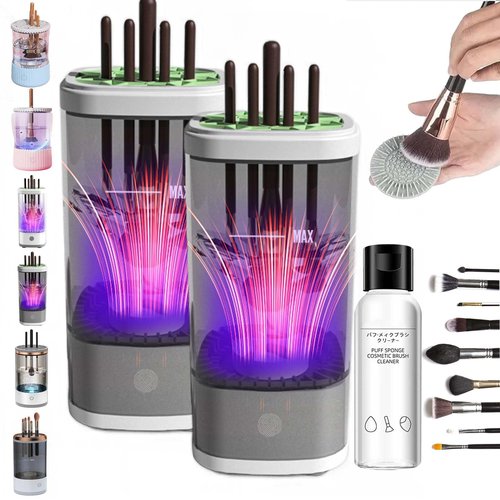 Cosmetic Brush Cleaner, Cozy Luna Makeup Brush Cleaner, Electric Makeup Brush Cleaner with Brush Clean Mat, Automatic Spinning Makeup Brush Cleaner for All Size Makeup Brush (Plug-in,2PCS-New Black)