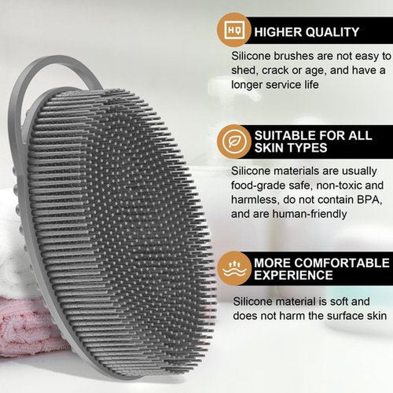 Metene Silicone Exfoliating Body Scrubber with Loop, Body Scrubber for Men and Women, Silicone Loofah for Shower, Soft Silicone Body Scrubber for Shower and Bath Skincare Routine (Gray)