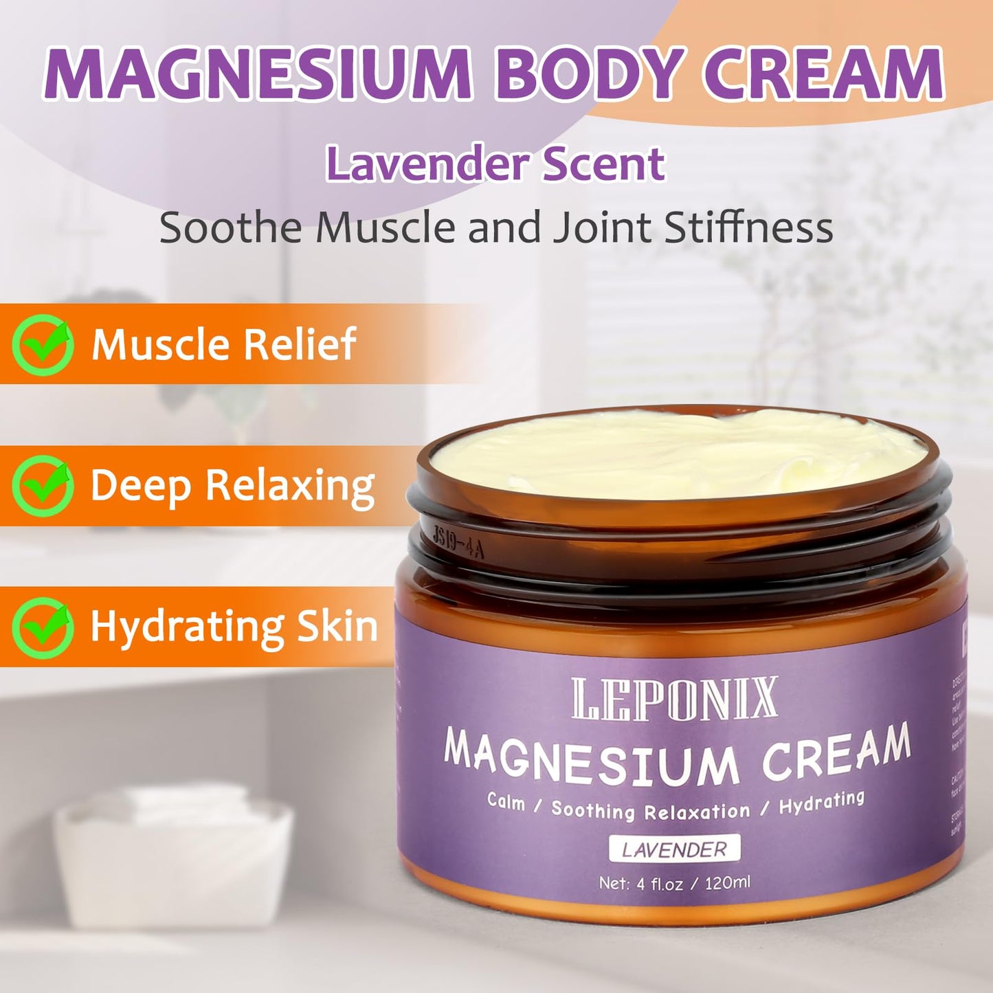 Magnesium Cream for Sleep & Muscle Recovery - Soothing Topical Magnesium Lotion for Leg Cramps, Joint Comfort, Pain Relief - Relaxing Magnesium Body Butter for Men Women Kids (120ml, Unscented)