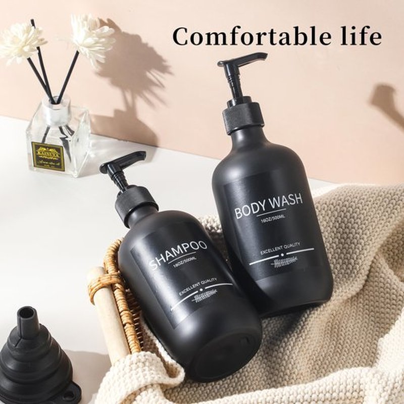 Reusable Shampoo and Conditioner Bottles (5Pack Matte Black) for Shower, Plastic 16.9oz