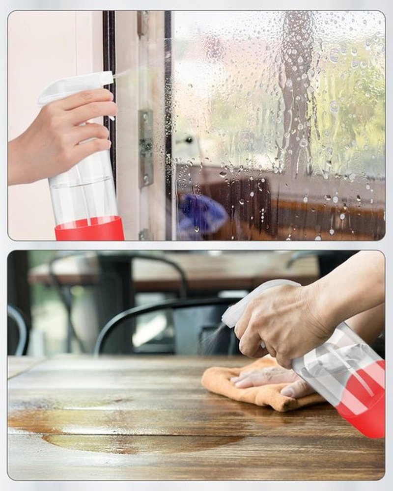 Roinisor Glass Spray Bottles with Silicone Sleeve Protection, Empty 16OZ Reusable Spray Bottles, Refillable Containers with Spray Nozzles for Cleaning Solutions, Plants and Essential Oils 1 Pack Red
