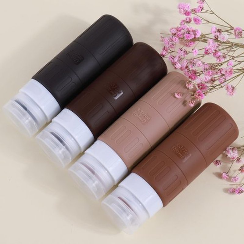GLAMFIELDS Travel Bottles for Toiletries,TSA Approved 3.3oz Size LeakProof Silicone Toiletry Containers for Shampoo, Conditioner,Easy to Squeeze，Portable Travel Essentials for Lotion(18 Pack) Coffee