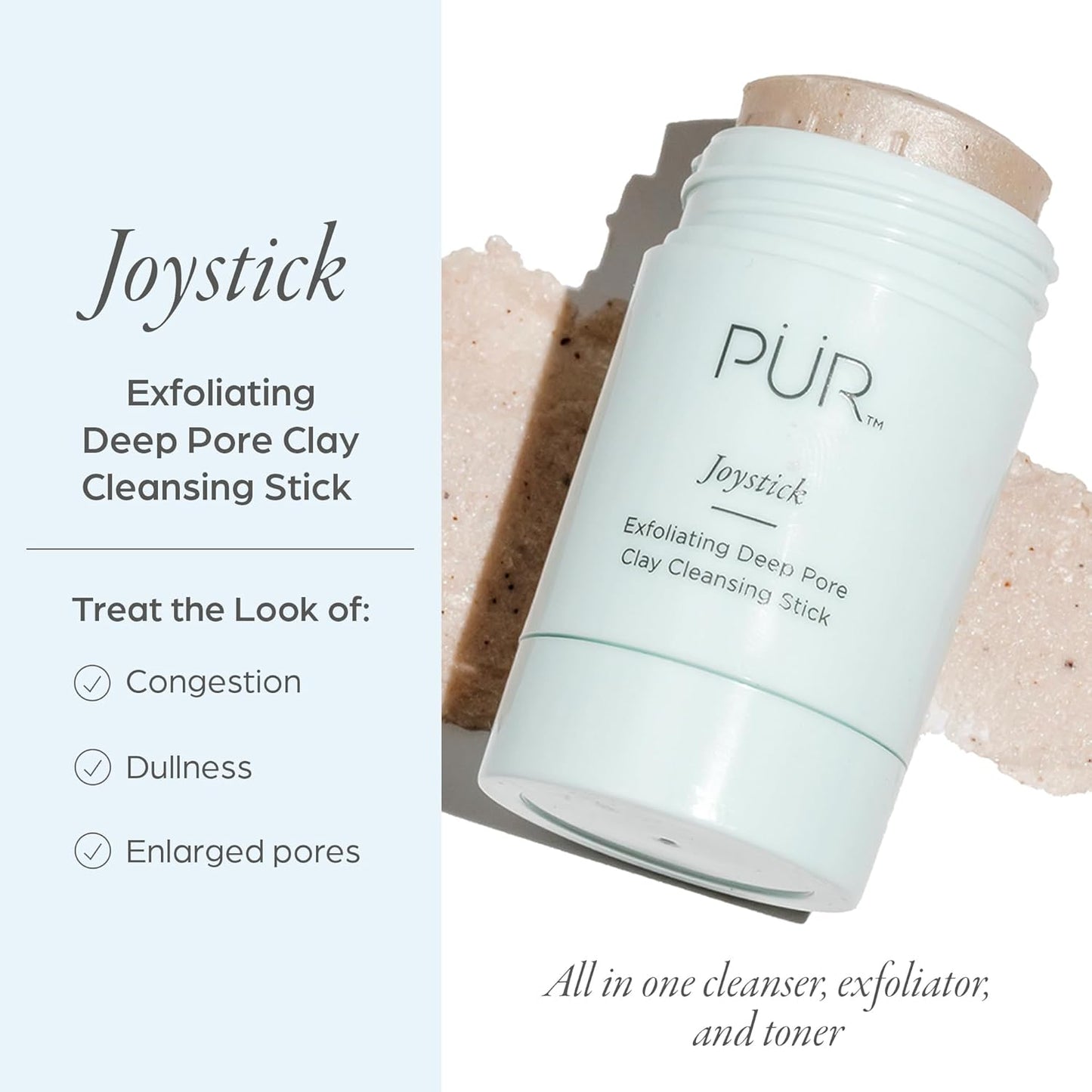 PÜR Minerals Face Clay Mask Stick - Exfoliating Deep Cleanser Joystick Clay Mask for Pores & Blackheads - Facial Cleanser Skincare with Moroccan Clay & Charcoal Rejuvenates & Purifies Skin, Vegan