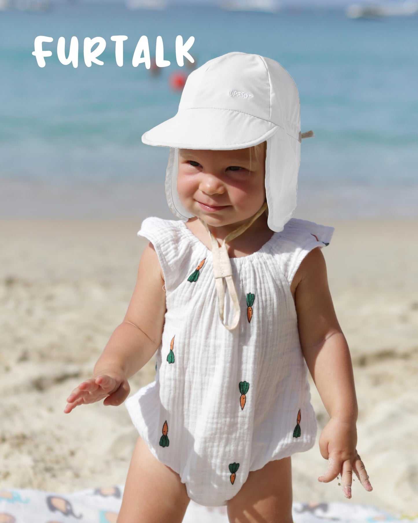 FURTALK Baby Sun Hat UPF 50+ Adjustable Baby Boys Girls Quick Drying Summer Beach Hat with Neck Flap for Traveling Swim Hat(White)