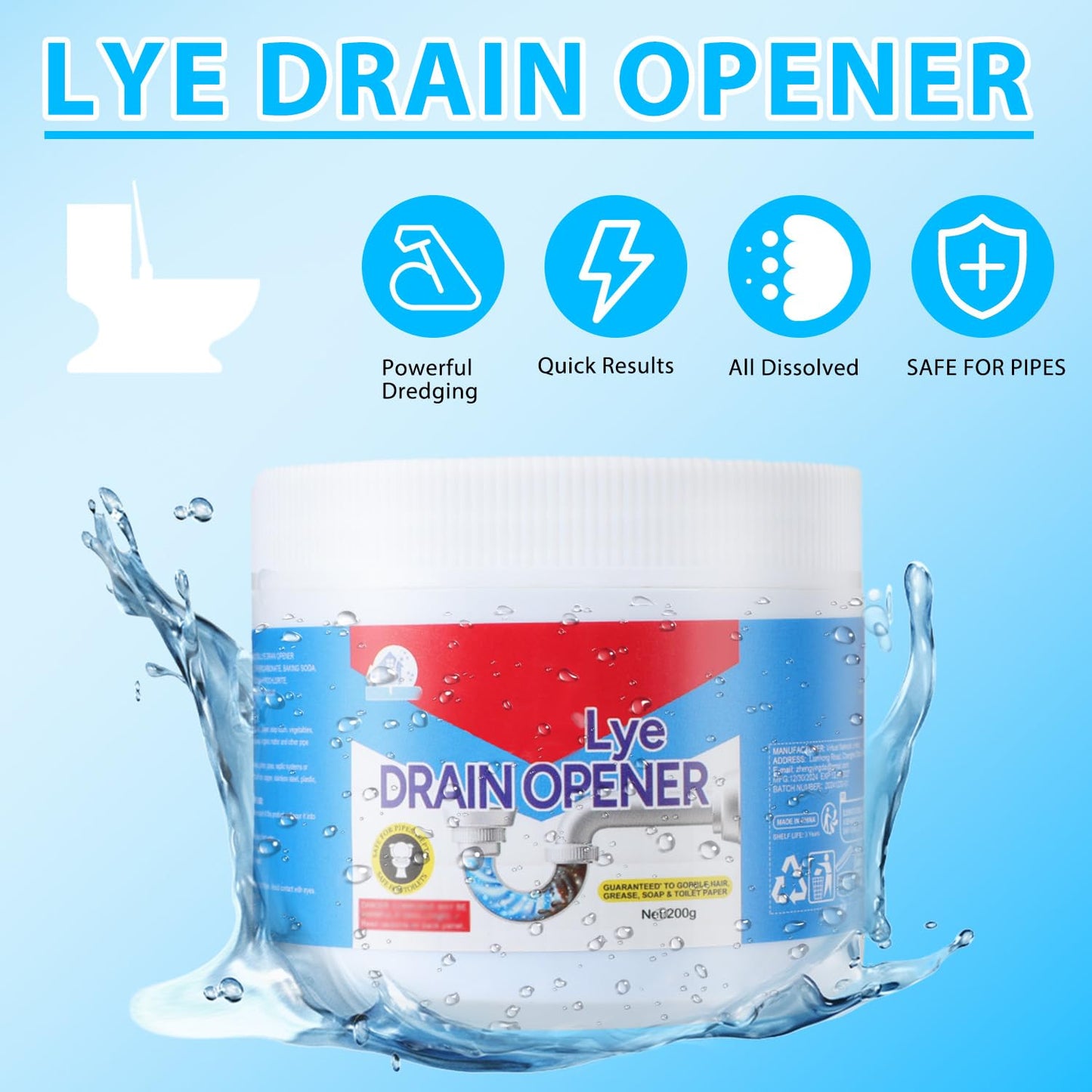 BELL BIRDCrystal Lye Drain Opener, Drain Opener, Pipeline Dredging Agent