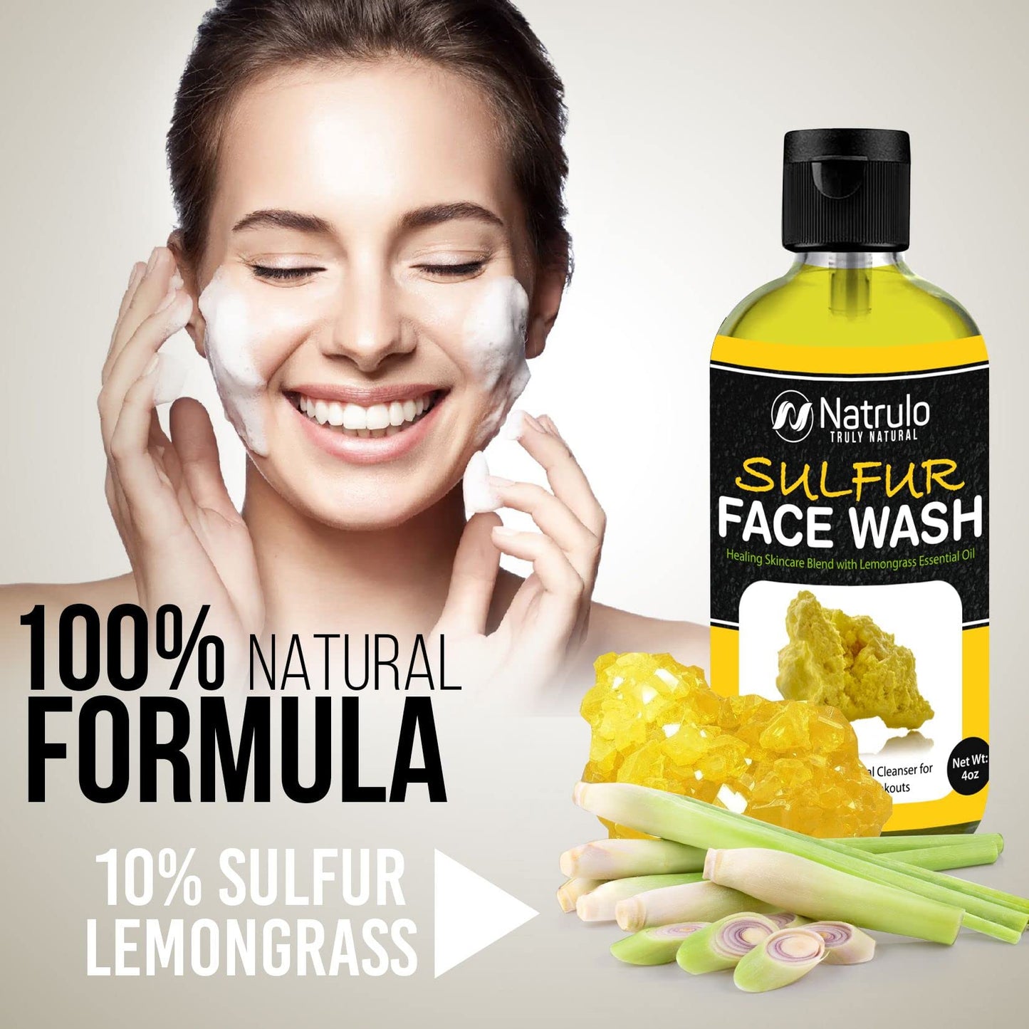 Sulfur Face Wash for Acne – All Natural Sulfur Facial Cleanser for Oily Skin, Breakouts – Healing Skincare Blend with Lemongrass Essential Oil – 4oz Mattifying Cleansing Soap Liquid, Made in USA