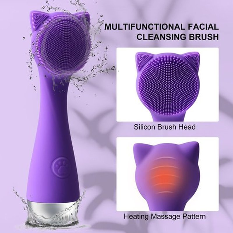 Facial Cleansing Brush, Silicone Face Scrubber Exfoliator for Men & Women, Electric Face Brush Waterproof, with 3 Speeds Adjustable for Deep Cleaning, Removing Blackhead, Face Massaging (Purple)