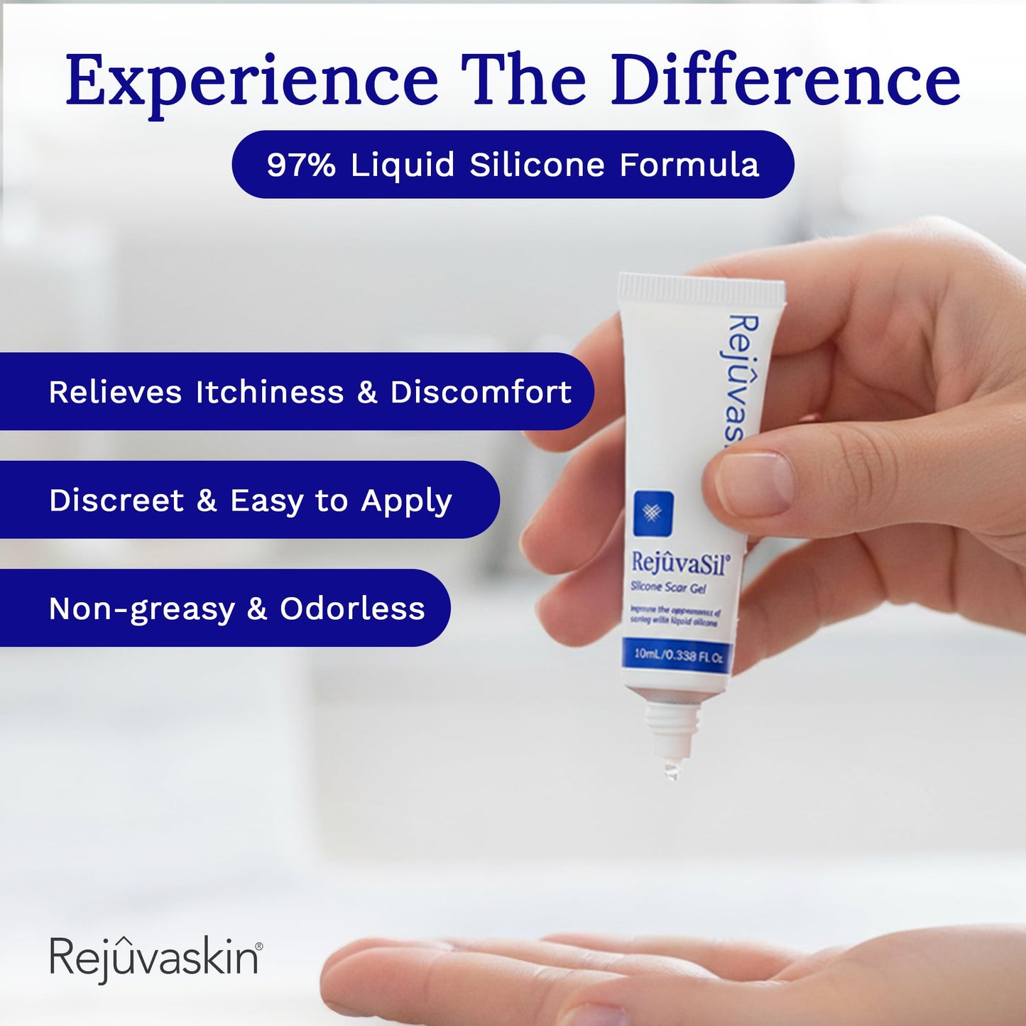 Rejûvaskin RejûvaSil Silicone Scar Gel, Medical Grade Scar Removal Gel for Surgical Scars, Keloids, Burns & Acne, With Vitamin C, Emu Oil & Squalane to Soften & Flatten, 10 mL