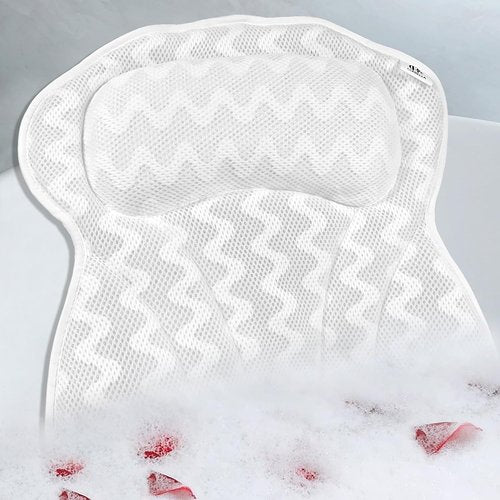 Bath Pillow, Bath Pillows for Tub Neck and Back Support, Bathtub Pillows for Head and Neck with 6 Strong Non-Slip Suction Cups, 4D Air Mesh, Bath Accessories Spa Gifts for Women(White+Grey)