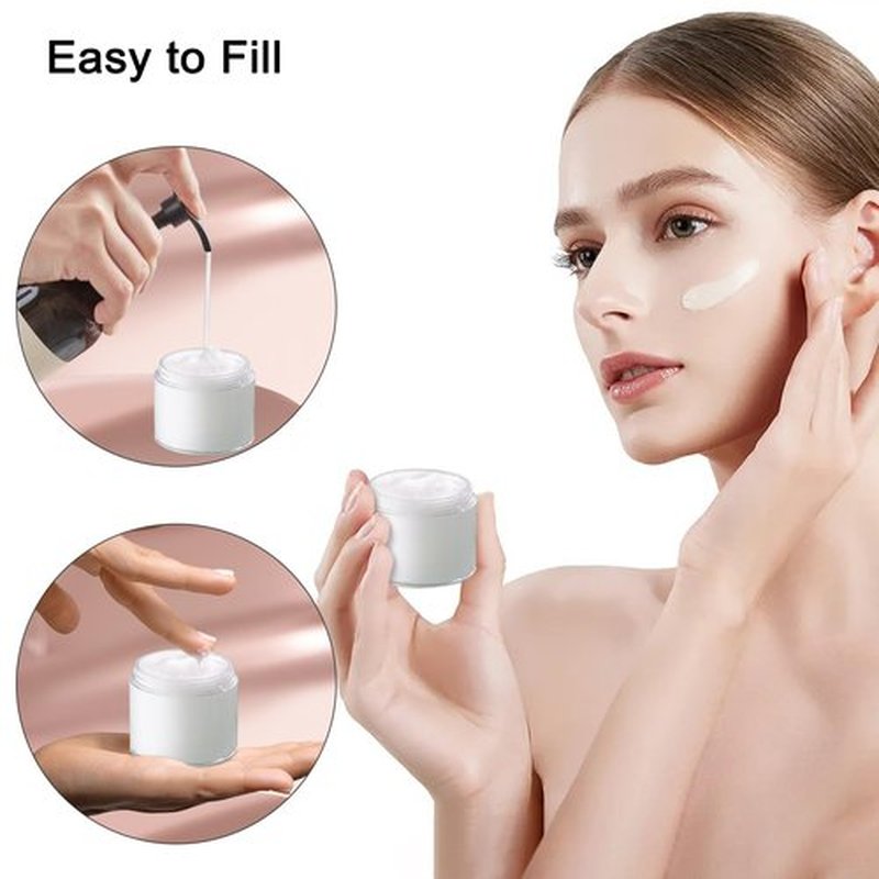 8 Pack 2 OZ Plastic Jars with White Lids Plastic Cosmetic Container, Elumeiro Clear Round Cream Jar Refillable with Stickers for Scrubs, Lotion, Powder, ointment, Makeup, Travel Storage