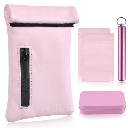 Gosstek Pocket Size Storage Bag with 3 Small Accessories, PU Leather Storage Case and Great Gift for Women, Portable Pocket Pouch for Home and Travel (Pink Set)