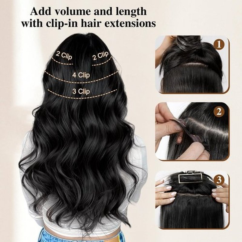 HANYUDIE Clip in Hair Extensions 20 Inch Brown Clip in Hair Extensions for Women 4 PCS Classic Synthetic Long Wavy Hair Extensions Clip ins 11 Clips 210g (Dark Brown)