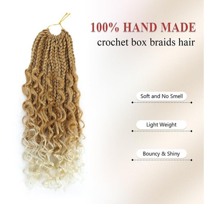 Boho Box Braids Crochet Hair 8 Packs Boho Crochet Braids Pre Looped 27/613 Goddess Box Braids Crochet Hair for Black Women 14 Inch Boho Braids Crochet Hair Extension