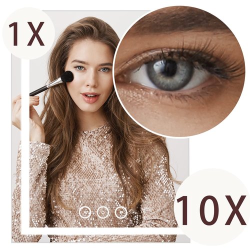 Acoolda 18.7"x 14.4"Lighted Makeup Mirror,Vanity Mirror with Lights,Three Color Lighting Modes, and 10X Magnification Mirror, Smart Touch Control, 360°Rotation White