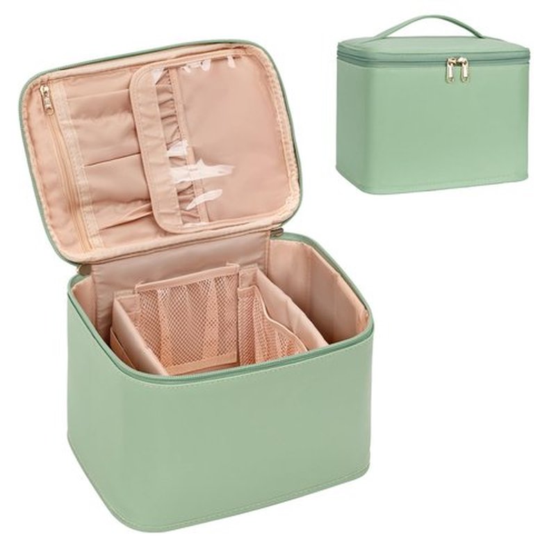 OCHEAL Makeup Bag, Portable Cosmetic Bag, Large Capacity Travel Makeup Case Organizer, Black Makeup Bags For Women Toiletry Bag for Girls Traveling With Handle and Divider-Light Green Large