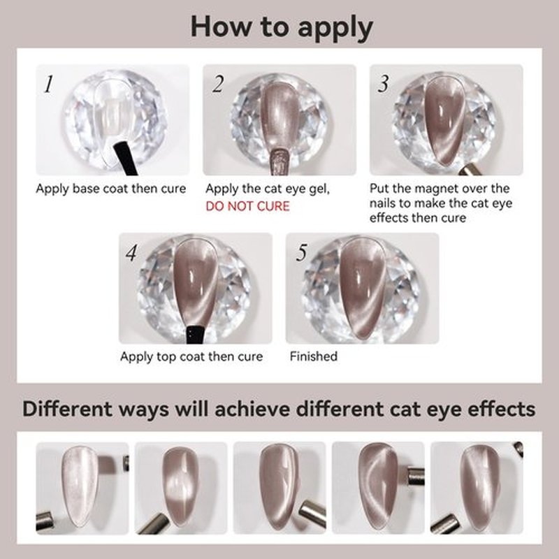 Bevimee Cat Eye Gel Nail Polish 12ML, Crystal Moonlight Cateye Gel Polish With Magnetic Stick, Magnetic Glitter Holographic Nail Polish Glass Diamond Cats Eye Velvet UV Gel for Nail Art Gray 1PC