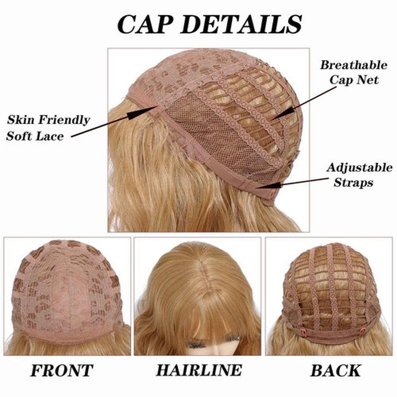 SOKU Strawberry Blonde Synthetic Wig 20 Inch Natural Straight Hair with Fringe Bangs Flawless Hairline Glueless Machine Made Wigs for Women Girls Party Costume Wig Soft Hair Realistic Wigs