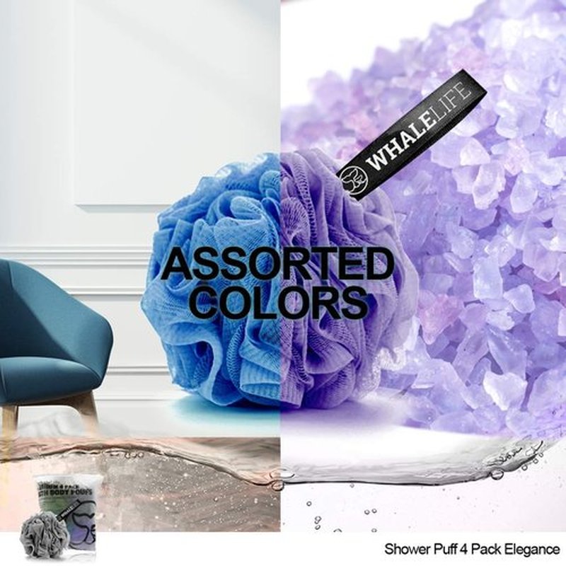 Loofah Sponge Bath Sponge for Women Men 4 Pack (Gray Blue Green Purple)