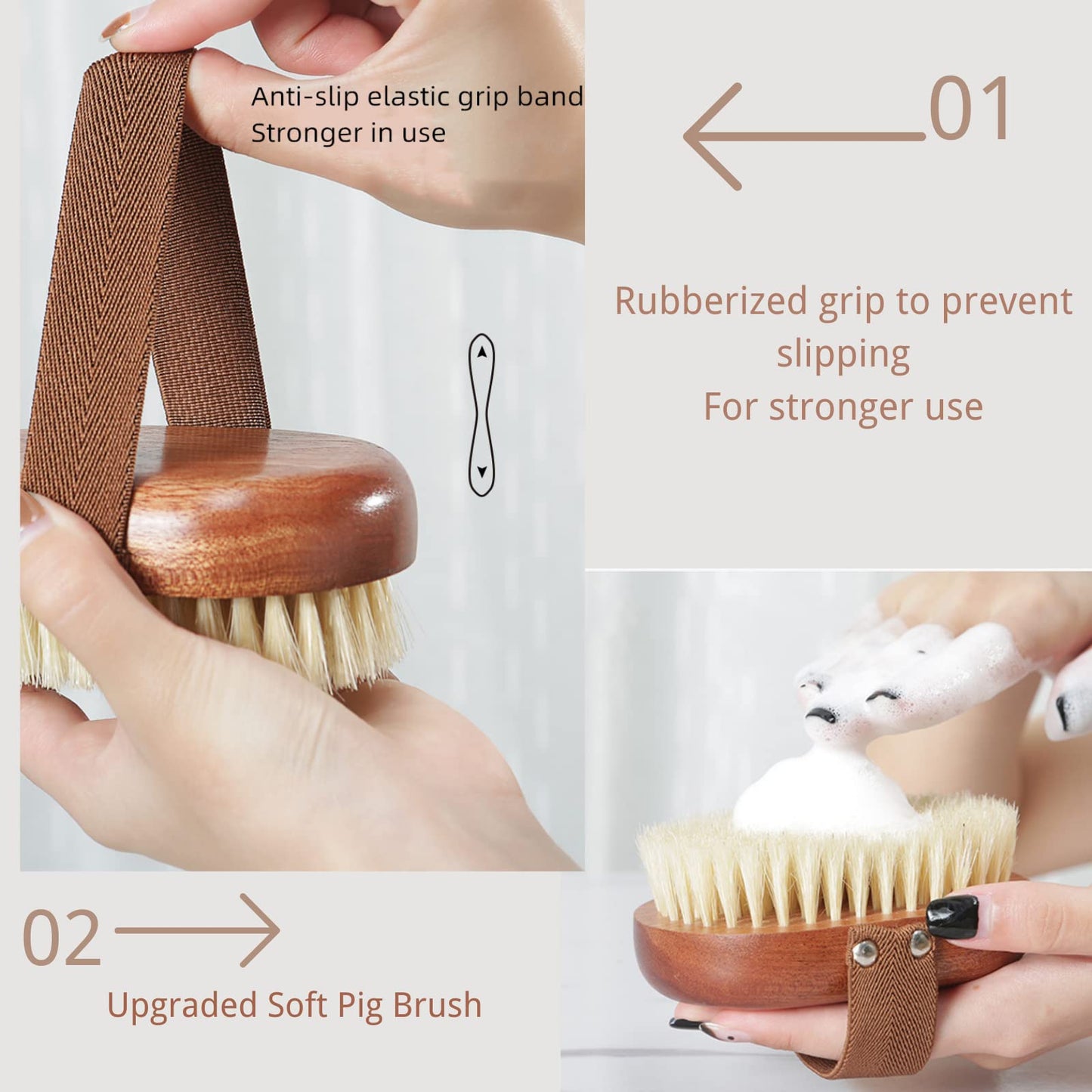 Walnut Wood Wet & Dry Body Brush Ultimate Body Brush for Wet and Dry Use - Shower and Bath Body Exfoliator for Removing Dead Skin Cells and Cellulite, Firming and Stimulating Blood Circulation
