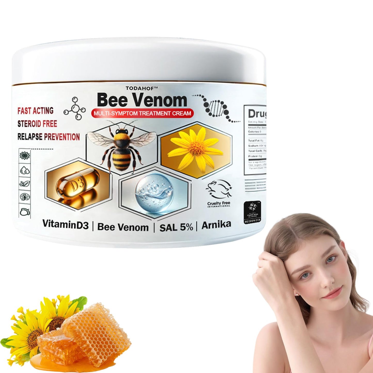 TODAHOF Bee Venom Multi Symptom Skin Treatment Cream, Professional Bee Venom Cream, TODAHOF Bee Venom Skin Treatment Cream, for All Skin Types (1 Bottle)