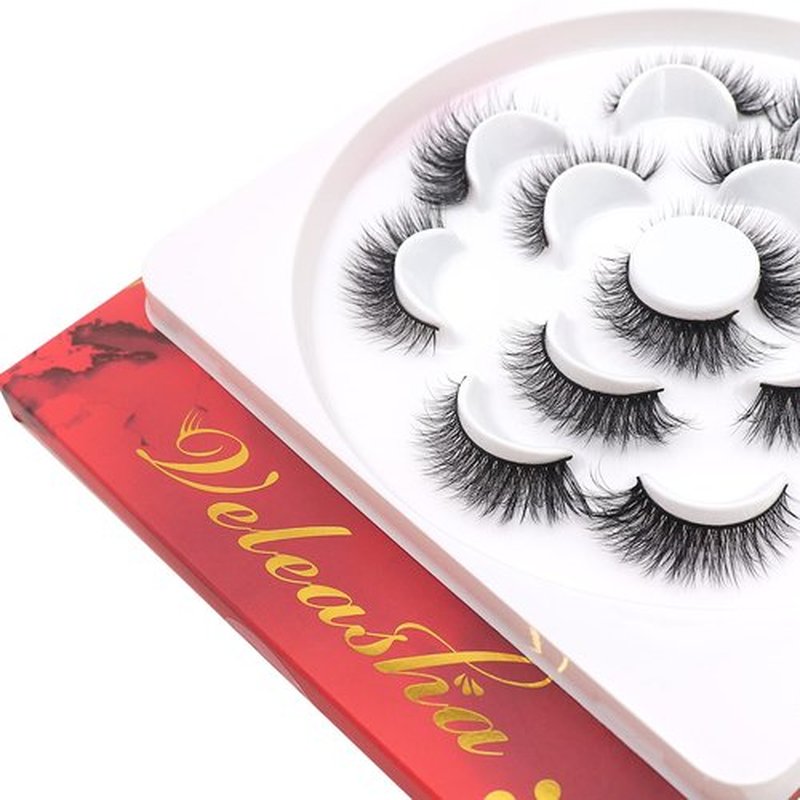Veleasha Lashes 5D Faux Mink Lashes False Eyelashes Cat Eye Lashes Wispy Fluffy Fake Lashes Eyelashes Natural Look Volume Fake Eyelashes 7 Pairs Pack (028)