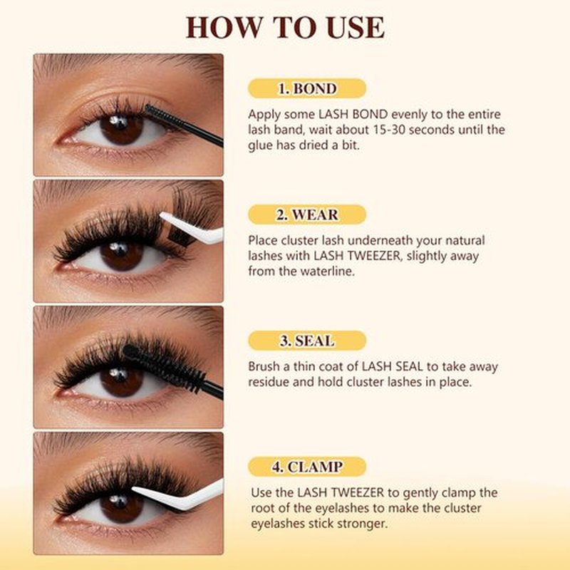 QUEWEL Fluffy Lash-Clusters Kit, DIY Lash-Extension Kit Includes 168 Pcs Lash-Clusters with Large Capacity 16ml Bond&Seal Lash Applicator, Cluster Lashes Kit Easy to Use at Home (3D PY01-MIX10-18 Kit)