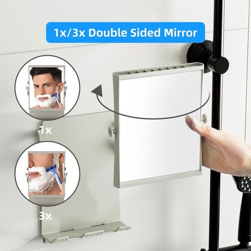 APLOP Shower Mirror Fogless for Shaving, 1X/3X Magnification, Warm Grey – Anti-Fog Shaving Mirror with Razor Holders and Squeegee, Easy Installation, Rust-Resistant Design