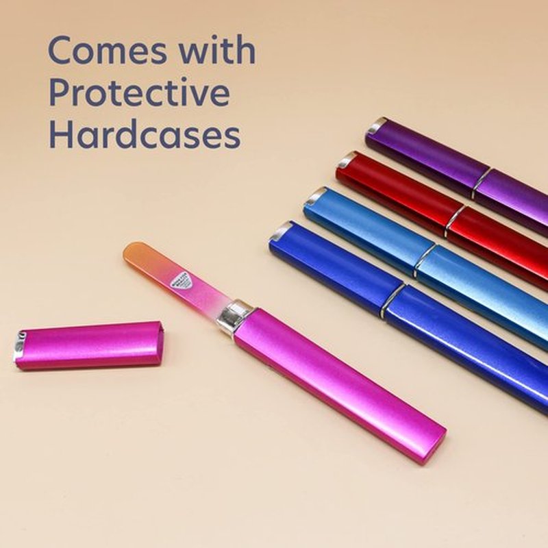 Czech Glass Files for Nails, 5PC Crystal Nail Filer Set. Trim, Shape and Smooth Nails with Bona Fide Beauty Czech Glass