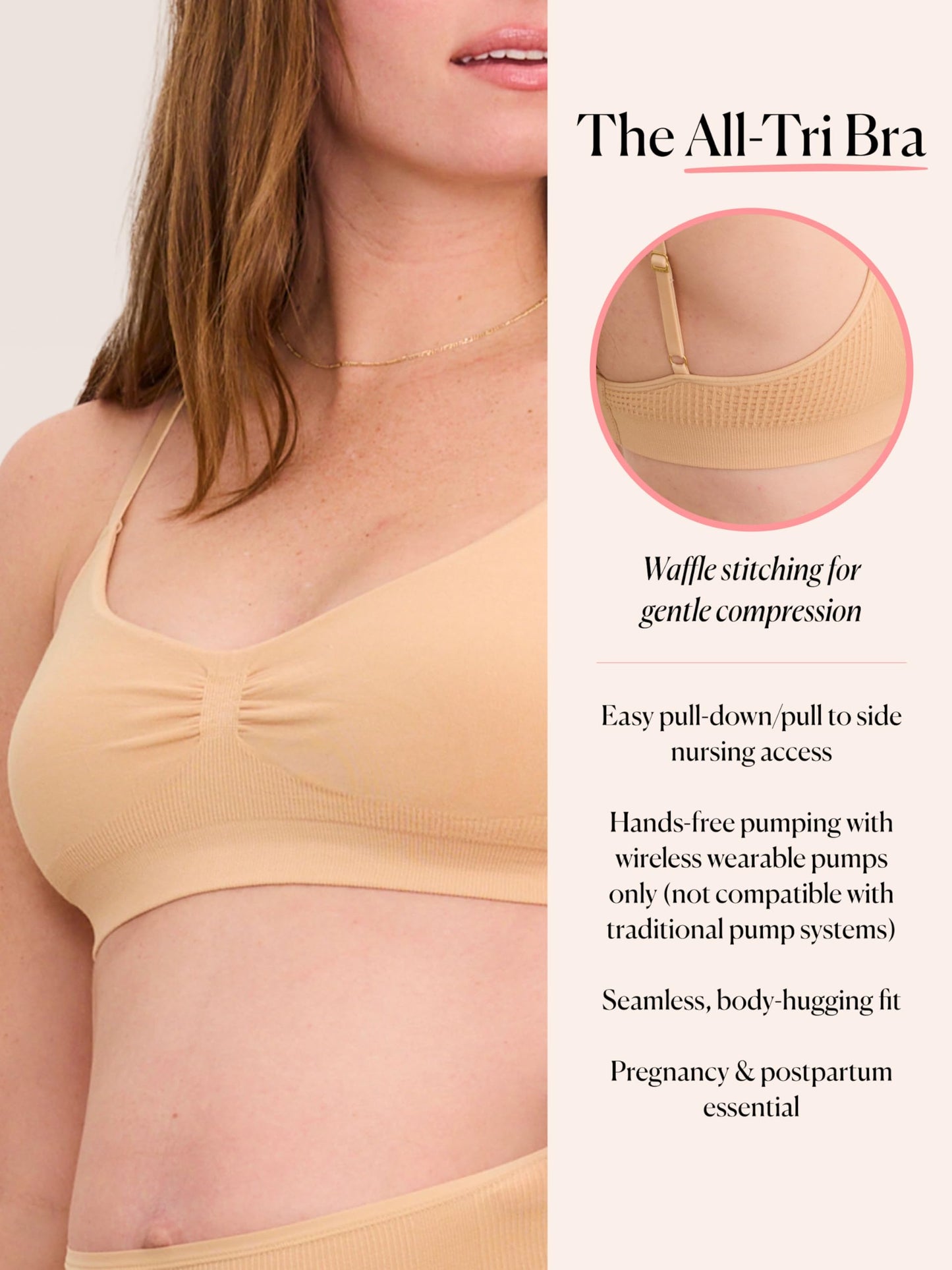 HATCH The All-Tri Maternity & Nursing Bra, Seamless & Wireless with Pull-Down Design & Adjustable Straps, Sand, X-Large
