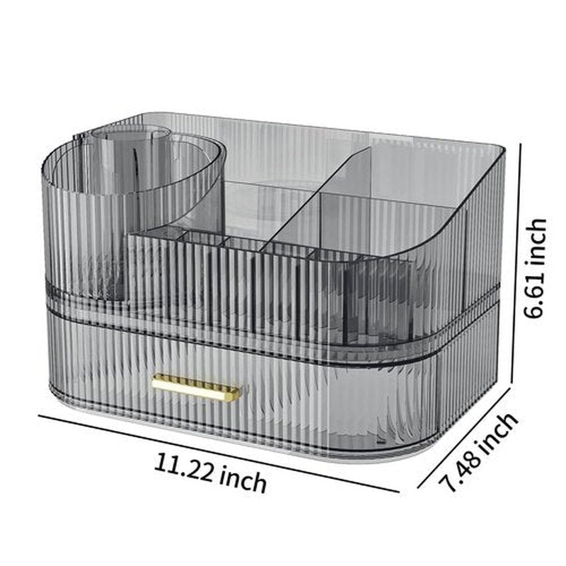 MIUOPUR Makeup Organizer with Rotating Makeup Brush Holder, Stackable Drawers for Bathroom Organizers and Storage, Make up Organizers for Vanity, Great for Cosmetics, skincare, Lipsticks -Black