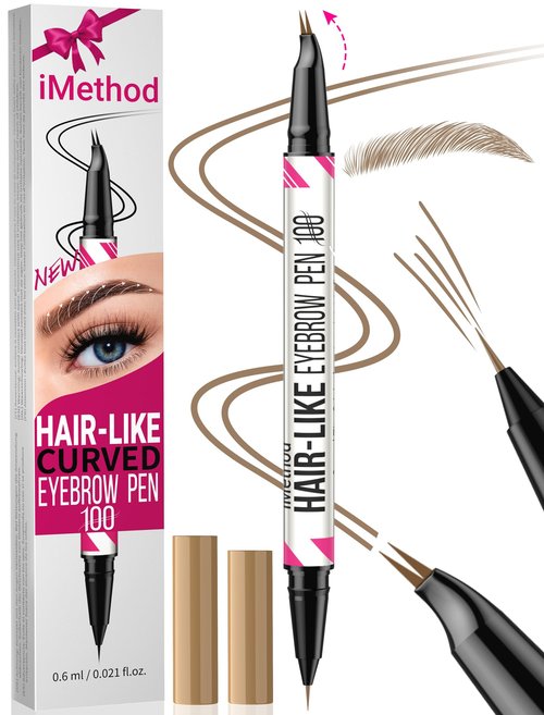 iMethod Curved Eyebrow Pen - Eyebrow Pencil, Brow Pencil 2-in-1 Dual-Ended Microblading Eyebrow Pen with Curved Tip and Precise Brush-Tip, Brow Pen for Natural Hair-Like Brows, Last All-Day, Blonde
