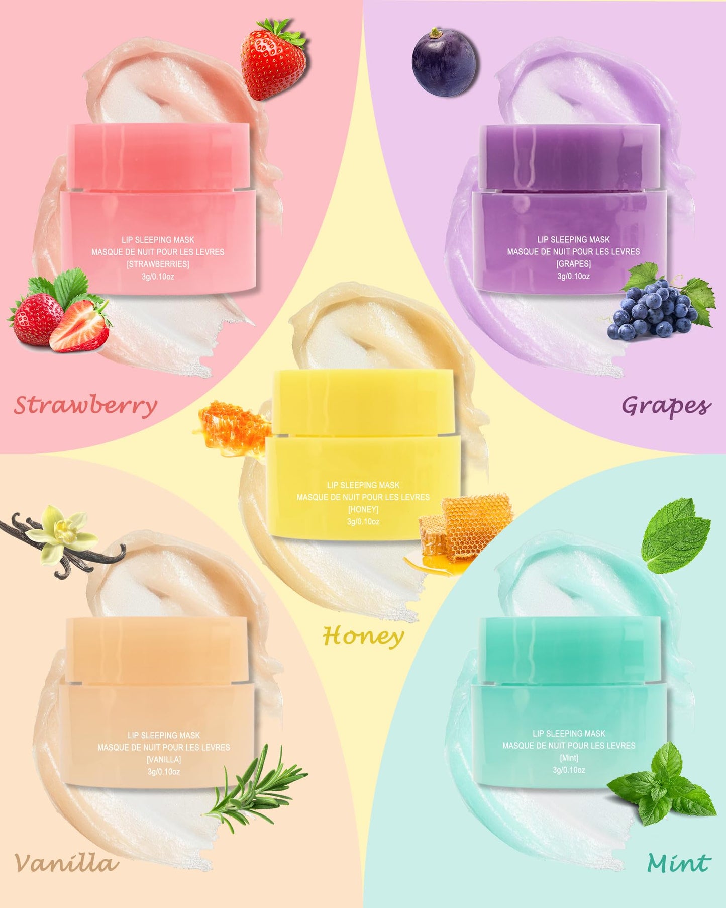 Lip Sleeping Mask Set-5 Pcs Moisturize & Nourish Lip Balm,Repair for Dry Cracked Lips,Deep Hydrating Lip Moisturizer Overnight Lip Balms,Women's Day Treatment Lip Care Gift for Women Men
