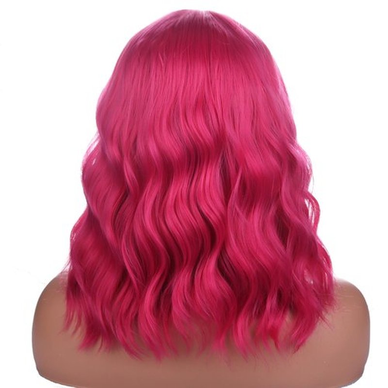 BERON 14 Inches Hot Pink Wig Short Curly Wig Women Girl's Synthetic Wig Rose Red Wig with Bangs Wig Cap Included