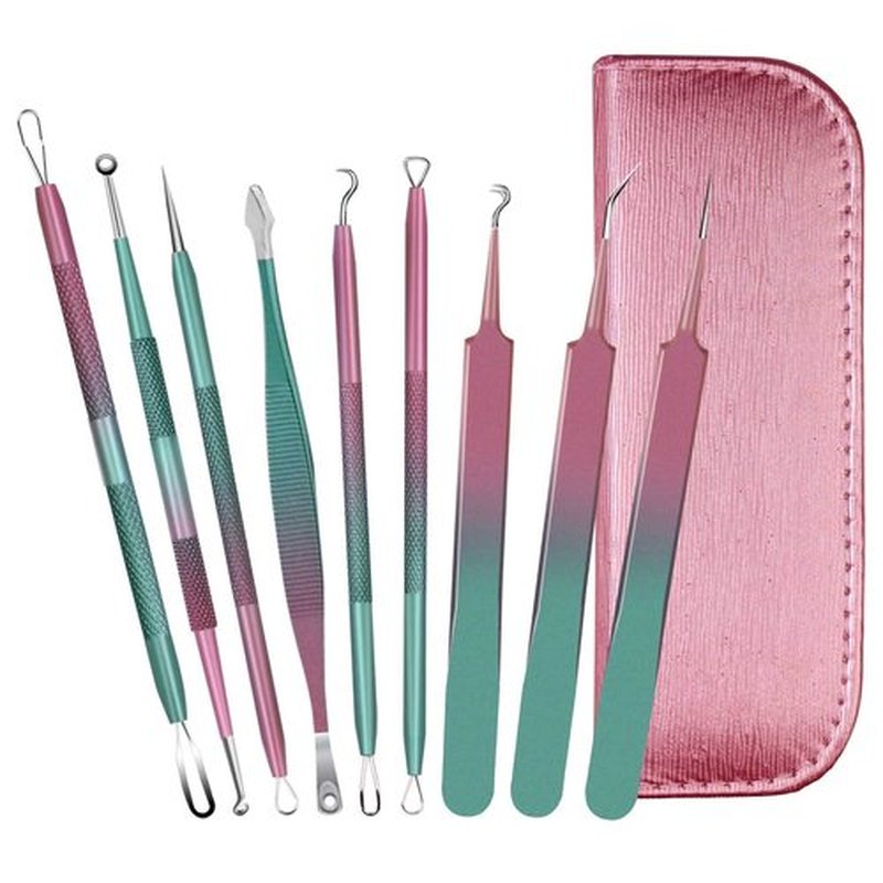 WOAMA Blackhead Remover Pimple Popper Tools Kit Whitehead Remover Stainless Steel Blackhead Extraction Tools for Nose Face with Travel Bag - 9Pcs