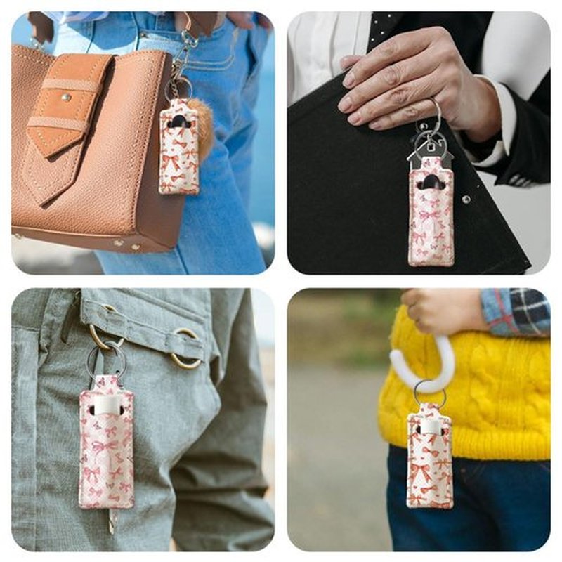 OLYCRAFT 2Pcs Bowknot Chapstick Holder Keychain 3.8x1.5 Inch Elastic Diving Fabric Lipstick Lipstick Keychains Elastic Diving Fabric Portable Lipstick Sleeve Travel Key Ring Holder for Lipstick