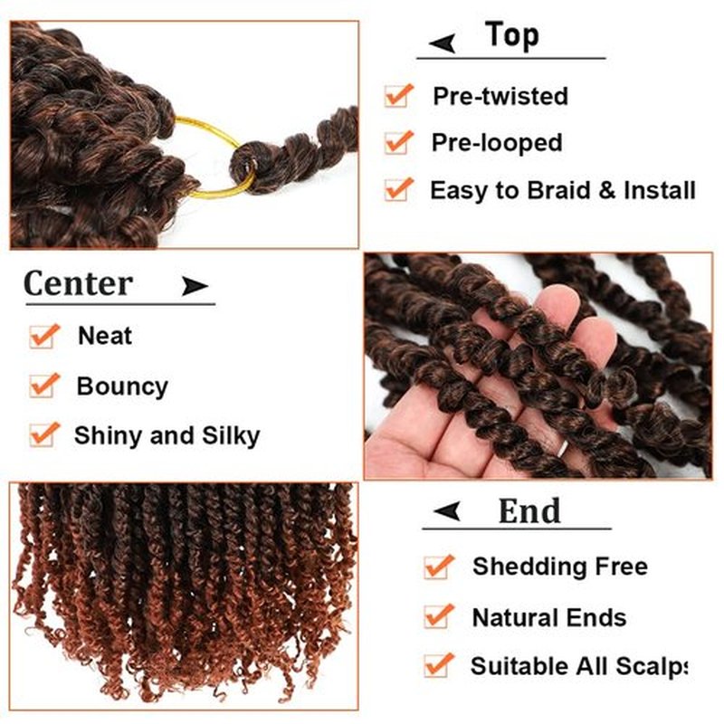 Passion Twist Crochet Hair 6 Inch 8 Packs Pre-Twisted Passion Twist Hair Crochet Hair for Black Women Pre-Looped Crochet Braids Synthetic Crochet Hair Extensions #T350