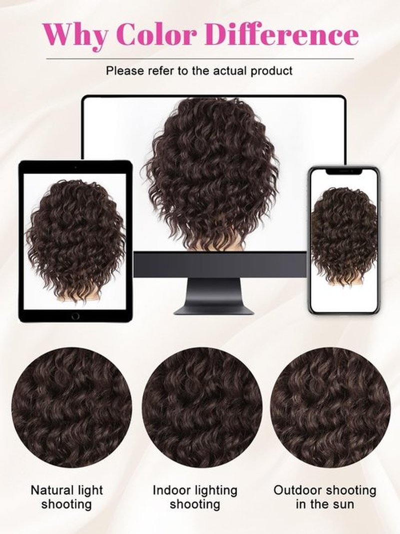 ALXNAN Wavy Curly Ponytail Extension, 8" Brown Drawstring Ponytai for Black Women Short Soft Natural Synthetic Hairpiece Thick For Daily Use