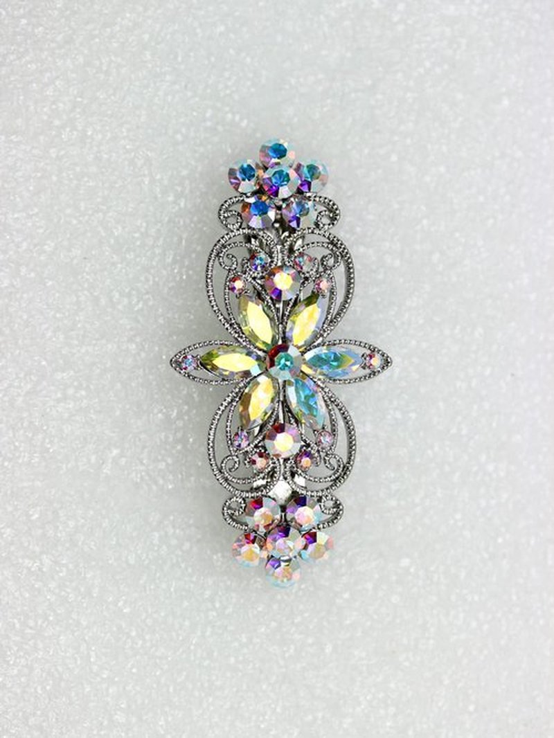 Faship Gorgeous Multicolors AB Rhinestone Crystal Flora Hair Barrette Clip