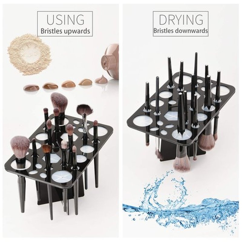 Luckyiren Makeup Brushes Drying Rack, Brushes Dryer, Collapsible 28 Slot Acrylic Brush Holder Stand Tree Tray Support Display for Makeup Lovers Artist Nail Brushes Paintbrushes
