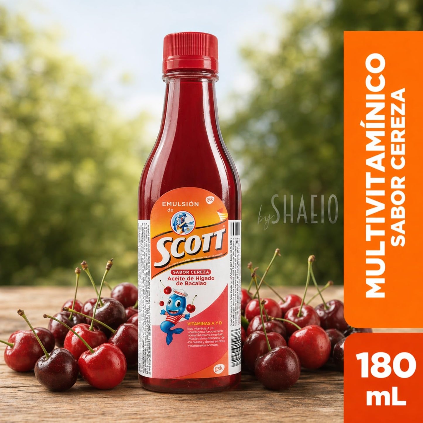 Emulsion de Scott Sabor a Cereza Pack de 2 | Suplementos multivitamínicos | Emulsion de Scott para niños | 180 mL Con Omega 3 Vitaminas A y D, Bacalao, Calcio y Fósforo | Producto 100% Colombiano