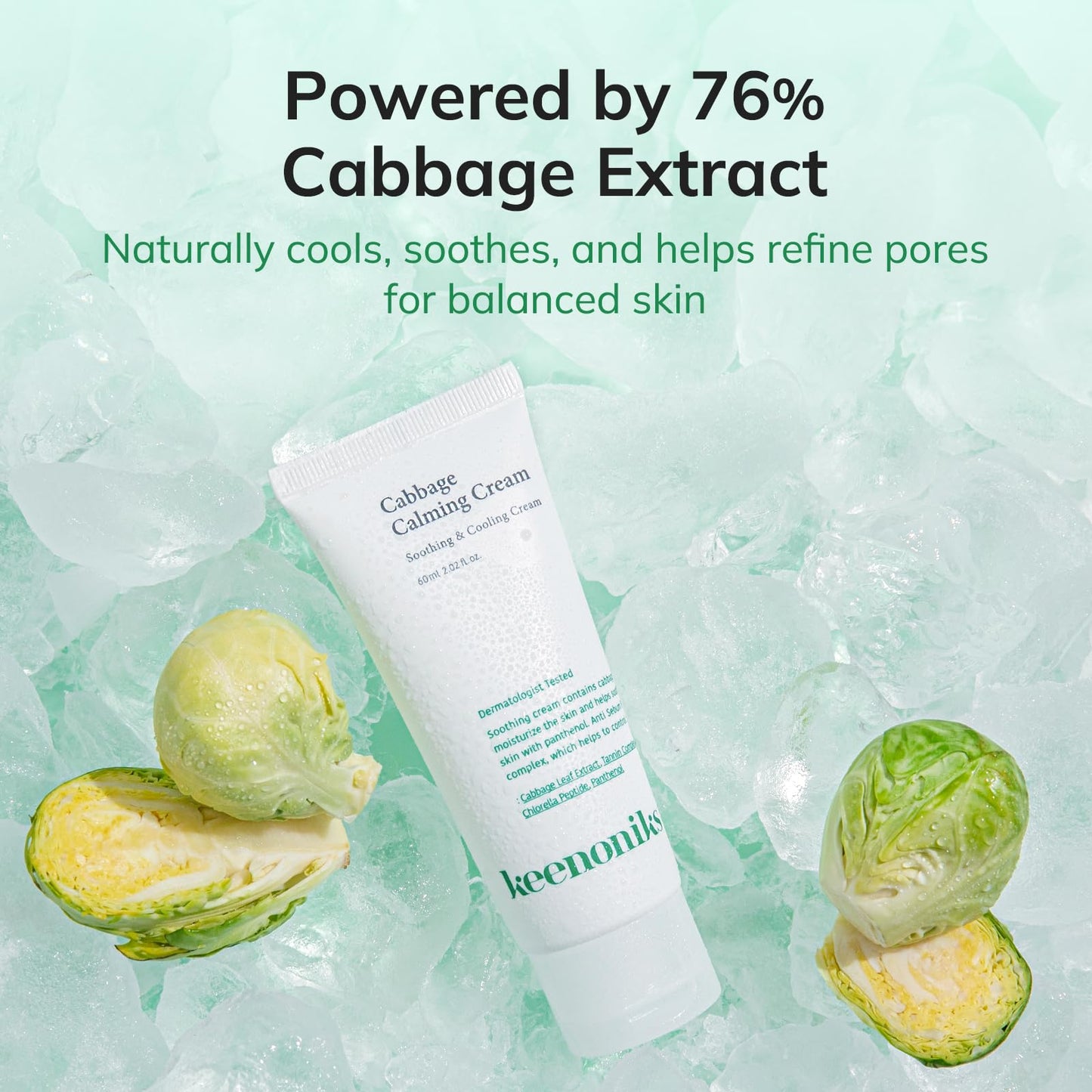 keenoniks Cabbage Calming Cream – Instantly Calm, Hydrate & Tighten Pores - Korean Moisturizer for Sensitive Skin - 60ml (2.03 Fl Oz)