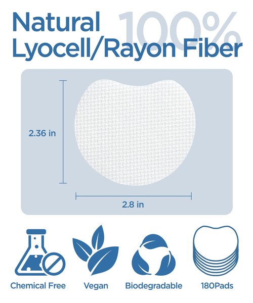 Premium Double-Sided Facial Pads - 180 Pads - Lint free - for Makeup Remover and Toner - Rayon face pads for toner and cleasing - Rayon not cotton balls - Exfoliating cotton rounds for face (180 Pads)