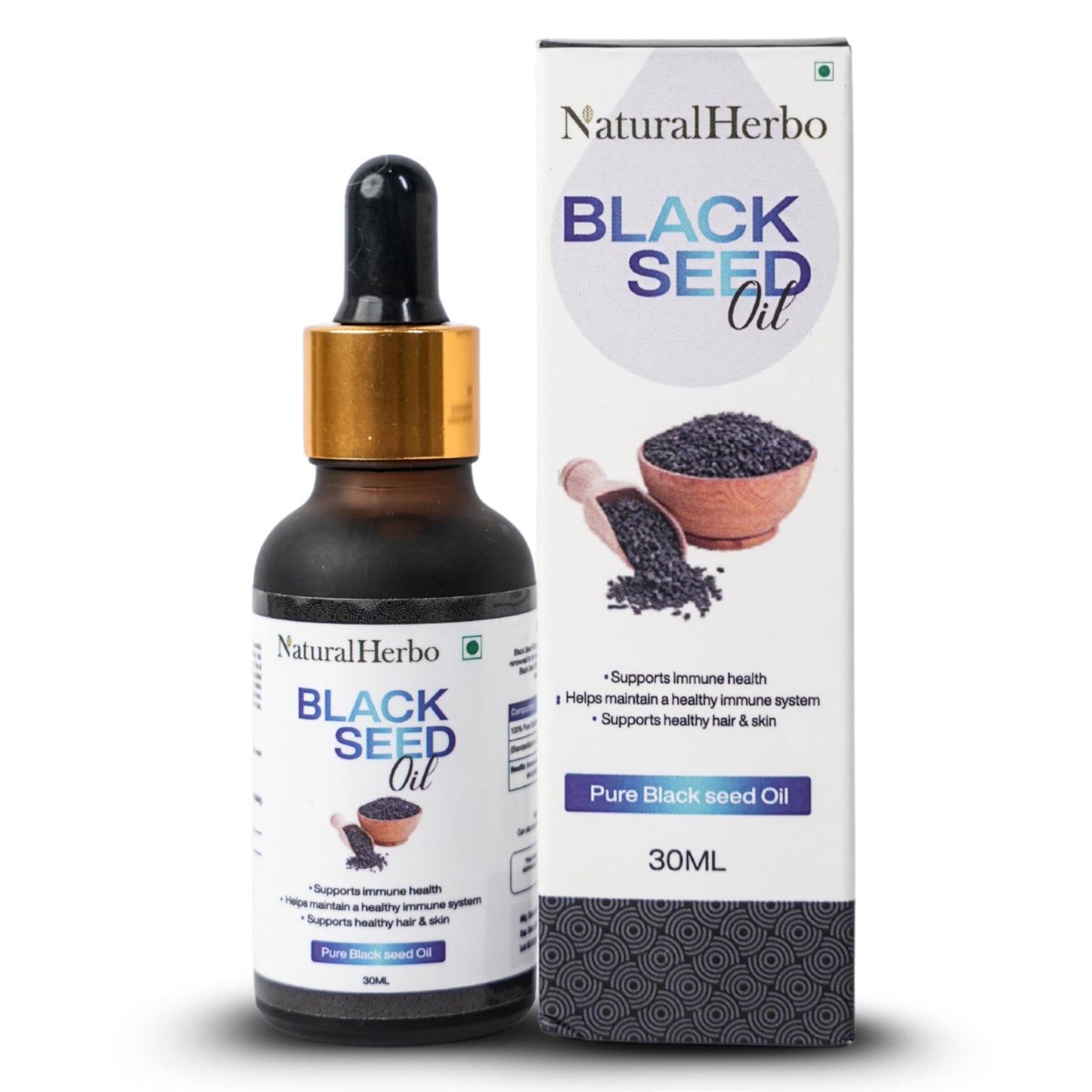 NaturalHerbo Pure Black Seed Oil for Skin, Hair and Scalp | Cold Pressed Nigella Sativa 30ml Herbal Oil for Hairs | Support Immune Health | Non-GMO Natural Supplement for Joints, Skin and Hairs
