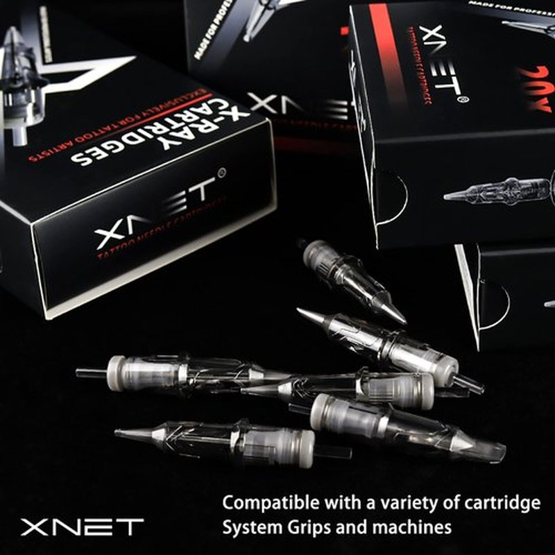 Xnet X-RAY #08 Bugpin 5RM Tattoo Cartridges 20pcs Disposable 0.25mm 5 Curved Magnum Needles for Professional Tattoo Artists Permanent Makeup Tattoo Supplies