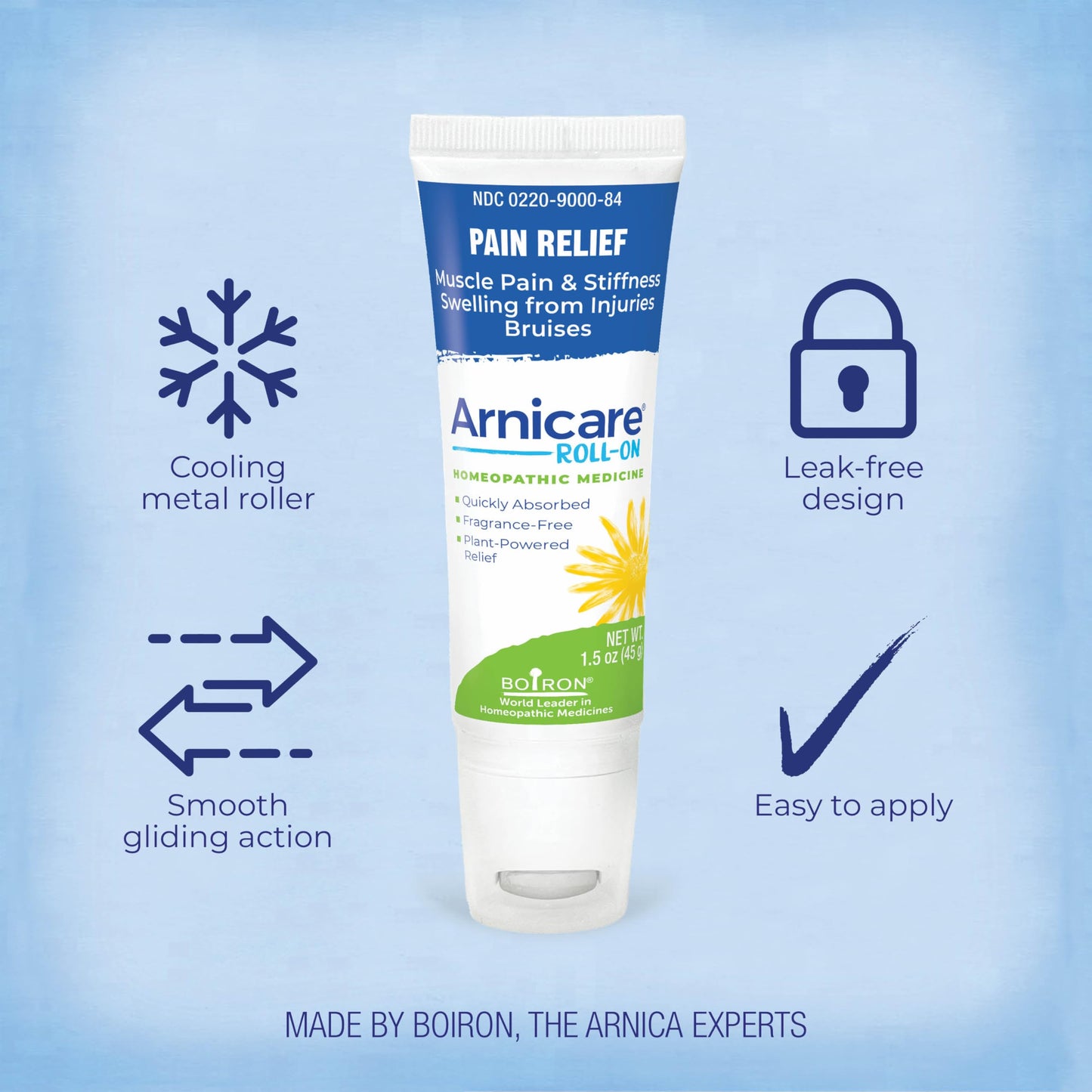 Boiron Arnicare Roll-On for Relief of Joint Pain, Muscle Pain, Muscle Soreness, and Swelling from Bruises or Injury - Cooling Metal Roller and Fragrance-Free - 3 oz (2 Pack of 1.5 oz)
