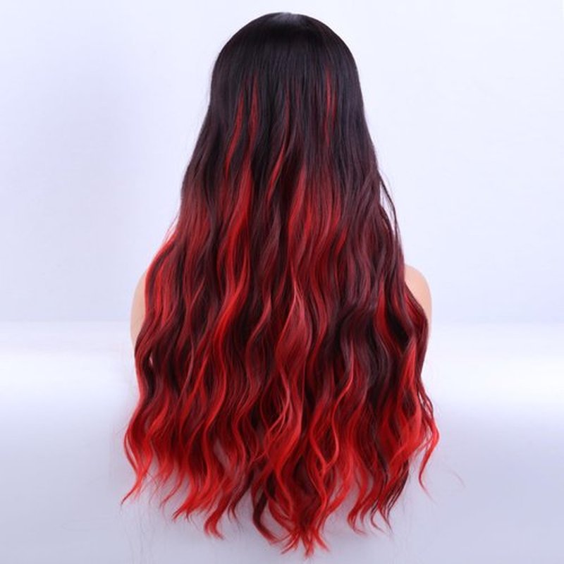 BERON Black Red Wig Long Wavy Wigs Black Red Wigs for Women Long Curly Black Red Wigs for Halloween Party
