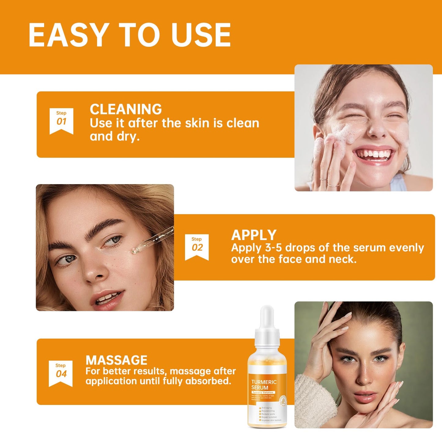 Turmeric Serum for Face, 30 ML/ 1 PCS Anti Aging Turmeric Facial Serum, Turmeric Oil, Moisturizes & Firms Skin, Reduces Wrinkles & Fine Lines, Skin Care Essence for Dryness, Hydrates Face